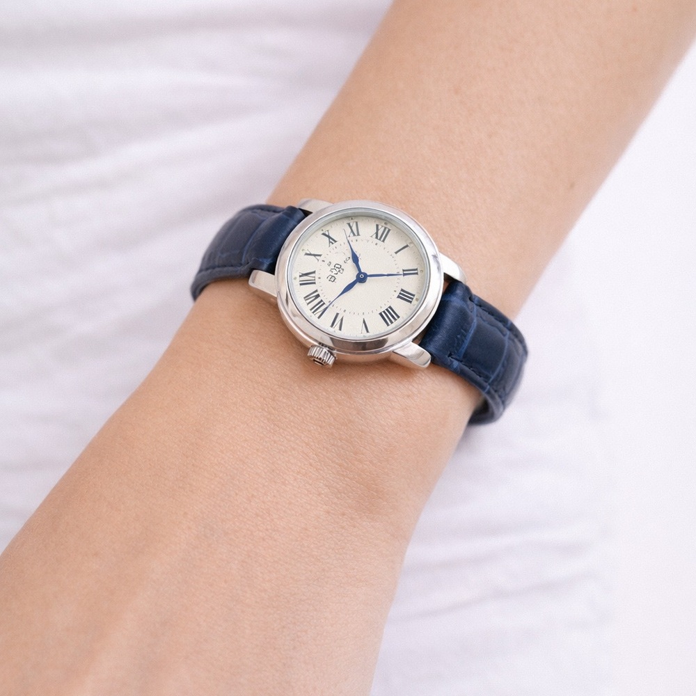 Blue Leather Strap Silver Watch